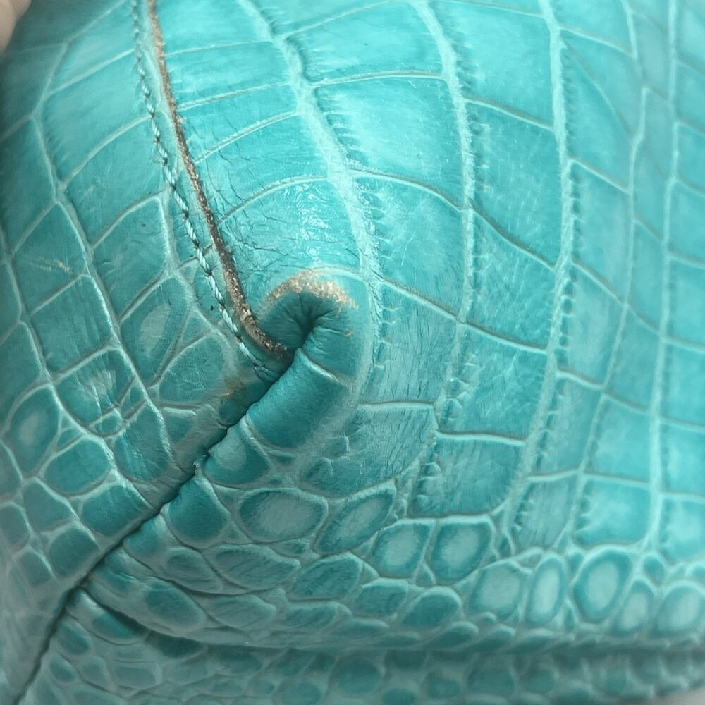 Patricia Nash NOVELlA Frame Bag Aqua Turquoise Croc Leather Kiss Lock Satchel - Picture 8 of 14